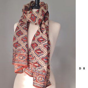 New hand dyed natural block printed 100% cotton scarf fits men or women